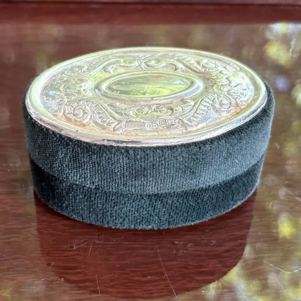 Godinger Silver Plated Vintage Oval Velvet Trinket Box, Dark Blue